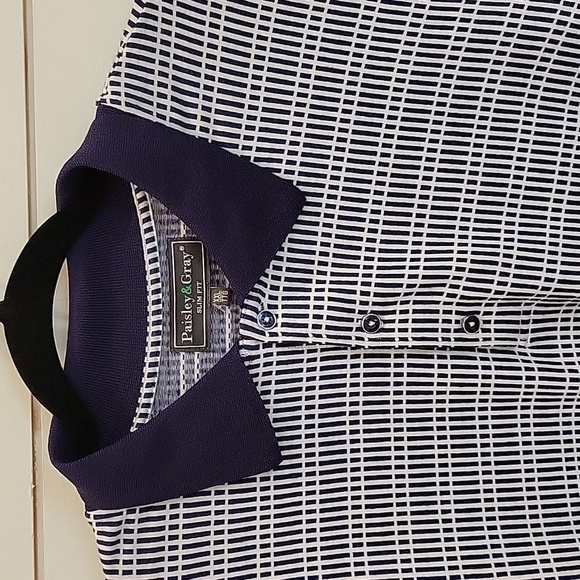 NWT PAISLEY & GRAY XXL slim fit polo shirt navy & white retro look - Picture 2 of 6